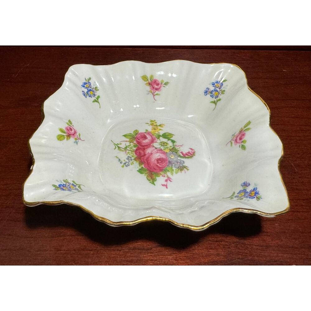 Vintage Rosina Bone China Dish Scalloped Square England English Trinket Candy
